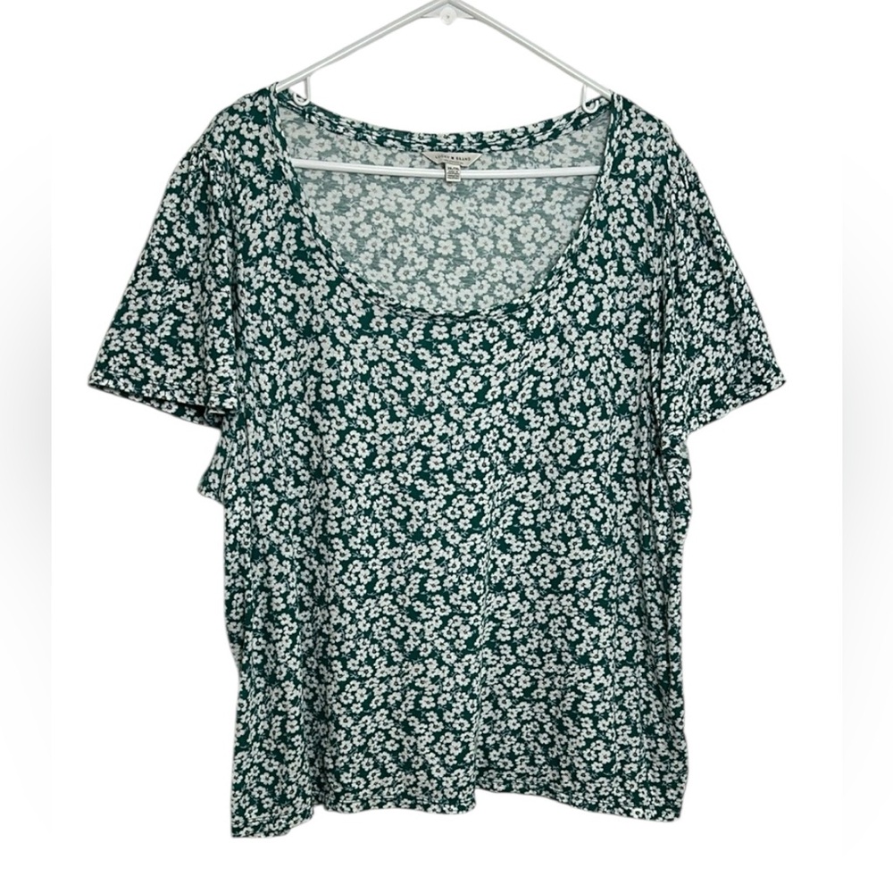 Lucky Brand Size XXL Green Boho Ditsy Floral T-Shirt